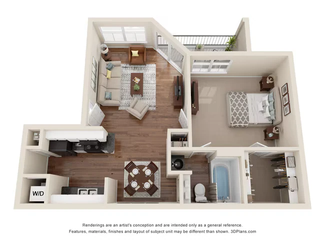 1 Bed 1 Bath Luxury Renovated 594 sq ft 1531 floor plan